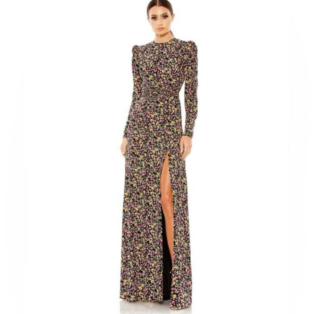 MAC DUGGAL 26916 Floral Print Long Sleeve Dress Size 16 New with Tag MSRP $498